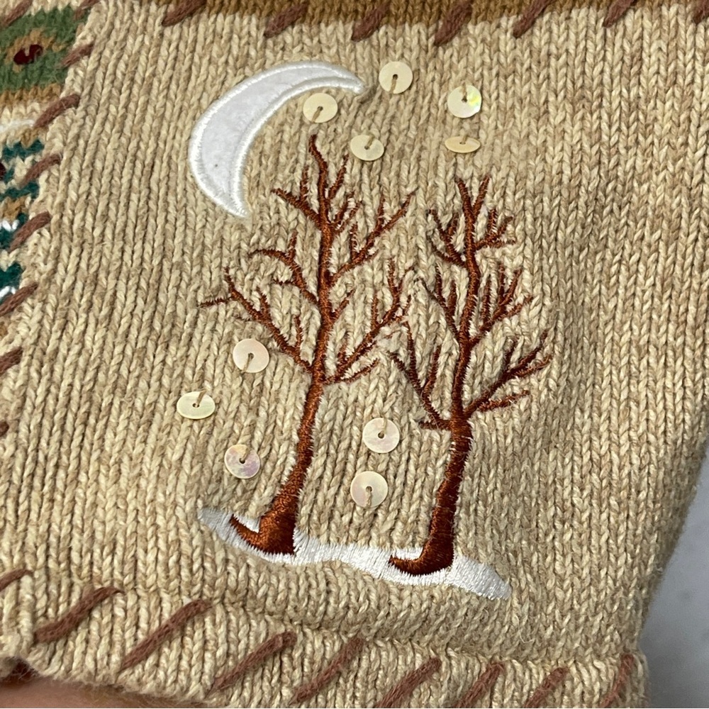 Crystal-Kobe Christmas Button Front Cardigan Sweater Reindeer Sequins Holiday XL - Picture 10 of 14